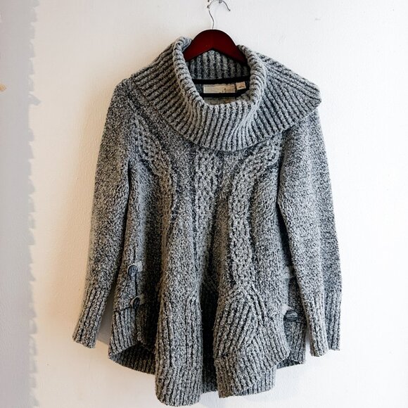 ANTHROPOLOGIE Angel of the North Wool Blend Boucle Cable Knit Cowl Sweater - Picture 2 of 8